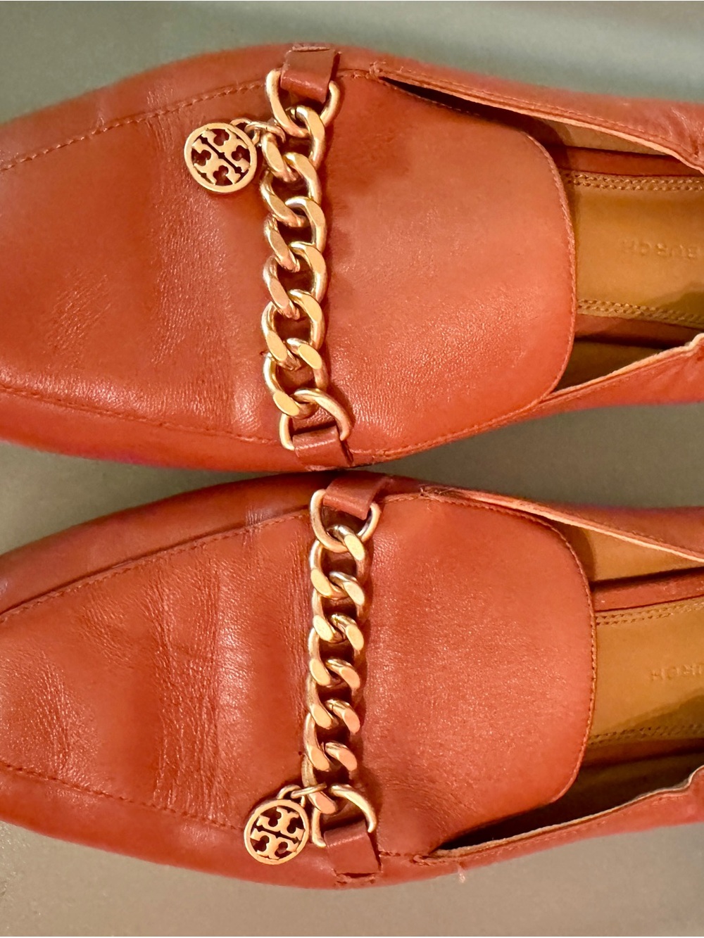 Tory Burch Women's Tan Leather Chain-Accent Loafers - Picture 7 of 7